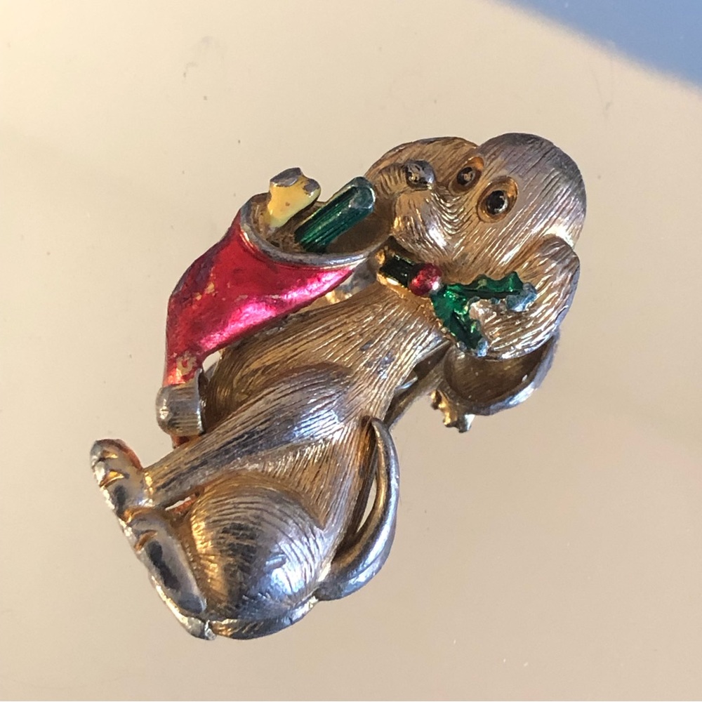 Vintage Gerry’s dog with Christmas stocking brooch